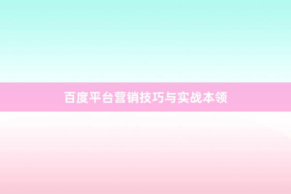 百度平台营销技巧与实战本领